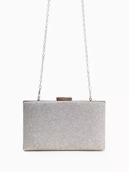 Сумка-клатч женская вечерняя на фермуаре, жесткий корпус, на цепочке, блестящая, золотистая