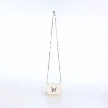 Сумка мини-клатч на магните, на длинной цепочке, белая