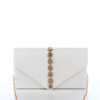 Сумка-клатч женская вечерняя на магните, на длинной цепочке, со стразами, белая