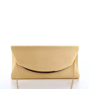 Сумка-клатч женская вечерняя на магните, на золотистой цепочке, однотонная, бежевая