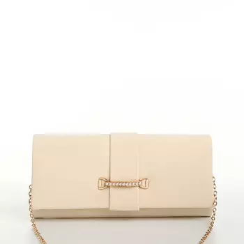 Сумка-клатч женская вечерняя на магните, на цепочке, с золотистой фурнитурой, однотонная, бежевая