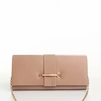 Сумка-клатч женская вечерняя на магните, на цепочке, с золотистой фурнитурой, однотонная, темно-бежевая
