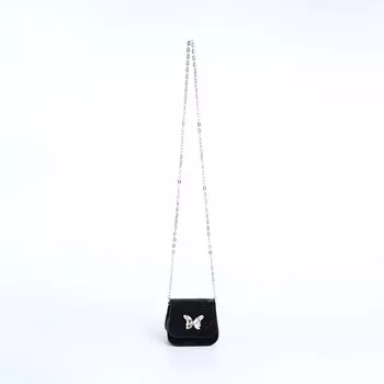 Сумка мини-клатч на магните, на длинной цепочке, черная