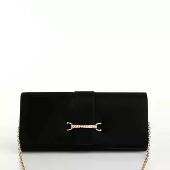 Сумка-клатч женская вечерняя на магните, на цепочке, с золотистой фурнитурой, однотонная, черная
