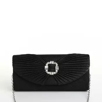 Сумка-клатч женская вечерняя на магните, на длинной цепочке, с декоративной пряжкой, блестящая, черная