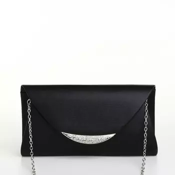 Сумка-клатч женская вечерняя на магните, на длинной цепочке, со стразами, мерцающая, черная