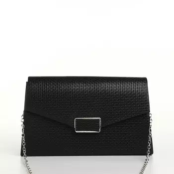 Сумка-клатч женская вечерняя на магните, на длинной серебристой цепочке, черная