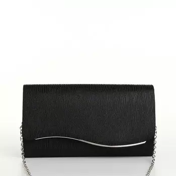 Сумка-клатч женская вечерняя на магните, на длинной цепочке, черная