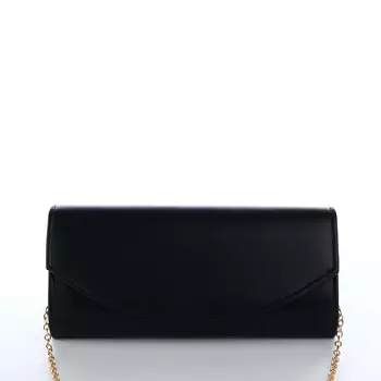Сумка-клатч женская вечерняя на магните, на длинной цепочке, однотонная, черная