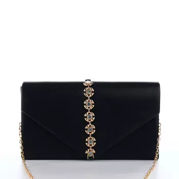 Сумка-клатч женская вечерняя на магните, на длинной цепочке, со стразами, черная