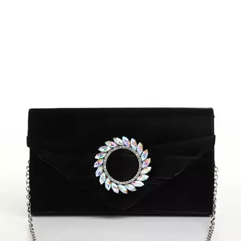 Сумка-клатч женская вечерняя на магните, на цепочке, с декоративной пряжкой, черная