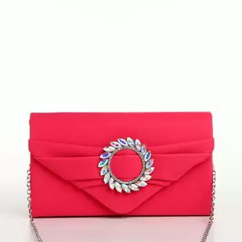 Сумка-клатч женская вечерняя на магните, на цепочке, с декоративной пряжкой, фуксия