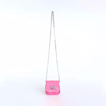 Сумка мини-клатч на магните, на длинной цепочке, розовая