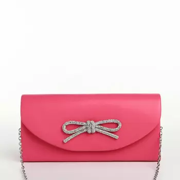 Сумка-клатч женская вечерняя на магните, на длинной цепочке, с декоративным бантом, розовая