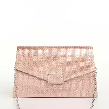 Сумка-клатч женская вечерняя на магните, на длинной серебристой цепочке, розовая