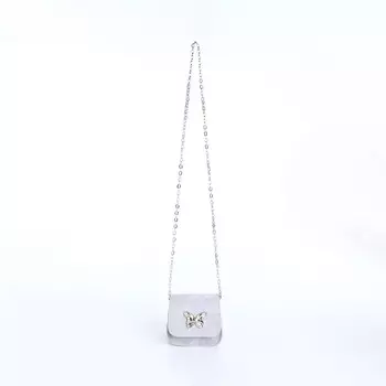 Сумка мини-клатч на магните, на длинной цепочке, серебристая