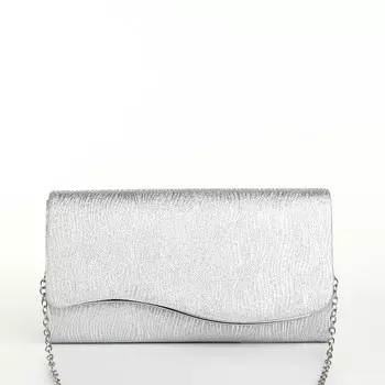 Сумка-клатч женская вечерняя на магните, на длинной цепочке, серебристая