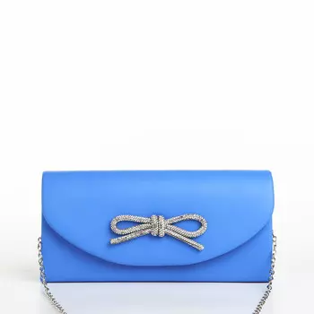 Сумка-клатч женская вечерняя на магните, на длинной цепочке, с декоративным бантом, синяя