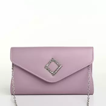 Сумка-клатч женская вечерняя на магните, на длинной цепочке, с декоративным элементом, однотонная, фиолетовая