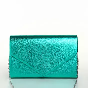 Сумка-клатч женская вечерняя на магните, на серебристой цепочке, зеленая