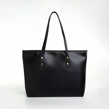 Сумка-шопер женская на молнии, размер 30.51227 см, однотонная, черная