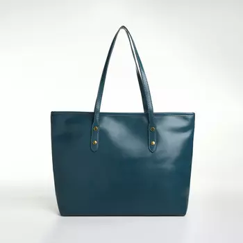 Сумка-шопер женская на молнии, размер 30.51227 см, однотонная, синяя