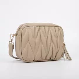 Сумка женская, отдел на молнии, длинный ремень, цвет бежевый