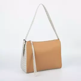 Сумка женская, отдел на молнии, длинный ремень, цвет бежевый