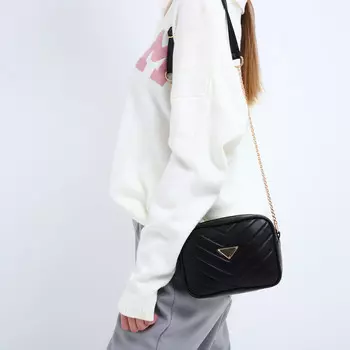 Сумка женская, со строчкой и цветной подкладкой, черная