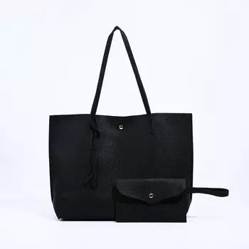 Сумка-шопер женская на кнопке, с монетницей, размер 351028 см, черная