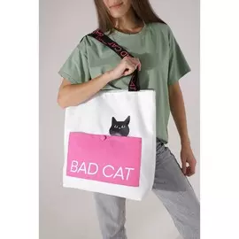 Сумка-шопер bad cat без молнии с подкладкой, наружный карман, цвет белый