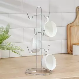 Сушилка для кружек на 6 крючков доляна, 15×15×36,5 см, цвет хромированный
