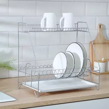 Сушилка для посуды с поддоном 2-х ярусная, 244038 см, хром