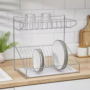 Сушилка для посуды с поддоном, 382438 см, хром