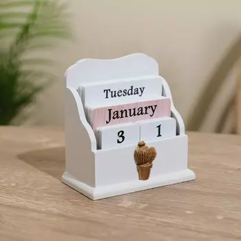 Сувенир вечный календарь, 11.56.512 см, дерево, белый