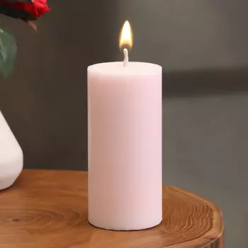 Свеча-цилиндр гладкая, 5х10 см, светло-розовая, 6 ч