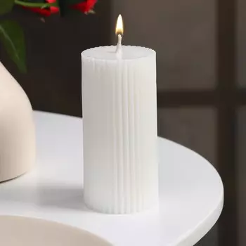 Свеча-цилиндр с гранями, 5х10 см, белая,6 ч