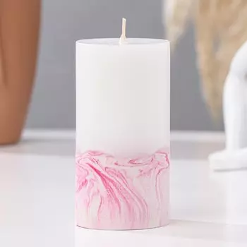 Свеча с бетоном, 5х10 см, бело-розовая