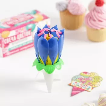 Свеча в торт музыкальная, синяя