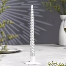 Свеча витая, 2,2х 25 см, лакированная в термопленке, серебренный металлик