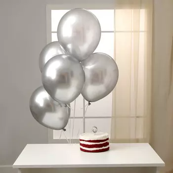 Свеча для торта, цифра 0 + воздушные шары, 5 шт, серебро