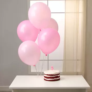 Свеча для торта, цифра 5 + воздушные шары, 5 шт, розовый