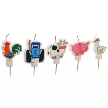 Свечи для торта, синий трактор, набор 5 шт.