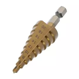 Сверло ступенчатое тундра, hss, tin, шестигранный хвостовик, 4 - 20 мм