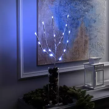 Светодиодная ветка 70 см, 20 led, серебристая, батарейки aaх2 (не в комплекте), свечение белое
