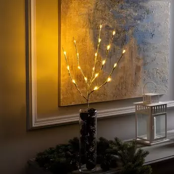 Светодиодная ветка 70 см, 20 led, золотистая, батарейки aaх2 (не в комплекте), свечение теплое белое