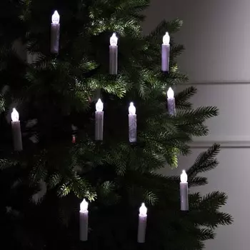 Светодиодные свечи на прищепках 10 см, 10 штук, батарейки аах1 (не в комплекте), пульт ду, свечение белое