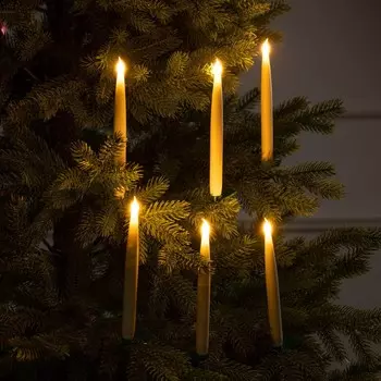 Светодиодные свечи на прищепках 19 см, 6 штук, батарейки ааах1 (не в комплекте), пульт ду, свечение теплое белое