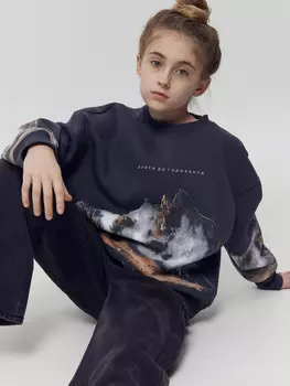 Свитшот для девочек серый с печатью