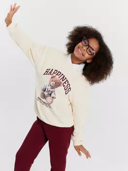 Свитшот для девочек кремовый с принтом
